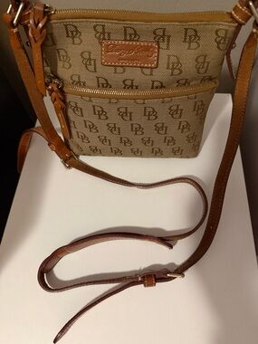 Dooney & Bourke Tan Logo Crossbody with Leather Trim